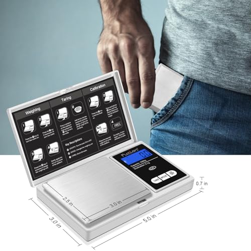 Fuzion Pocket Gram Scale - 1000g/0.1g Digital Mini Travel Food Scale | Easy of Use, LCD Display, Tare Function, 6 Modes Ounces Grains, Batteries Included - color: Silver