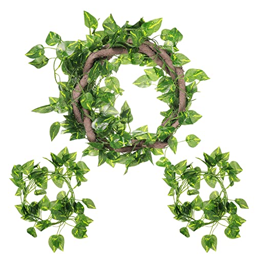 Canlierr 4 Pcs Reptile Vines, Flexible Bendable Jungle Climbing Vine Terrarium, Fake Plants for Reptiles, Artificial Leaves Terrarium Tank Pet Habitat Decor for Bearded Dragons, Lizard, Snake, Gecko