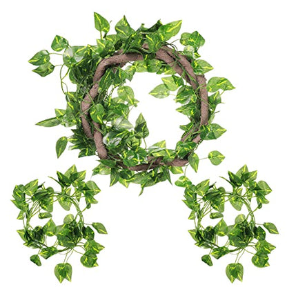 Canlierr 4 Pcs Reptile Vines, Flexible Bendable Jungle Climbing Vine Terrarium, Fake Plants for Reptiles, Artificial Leaves Terrarium Tank Pet Habitat Decor for Bearded Dragons, Lizard, Snake, Gecko
