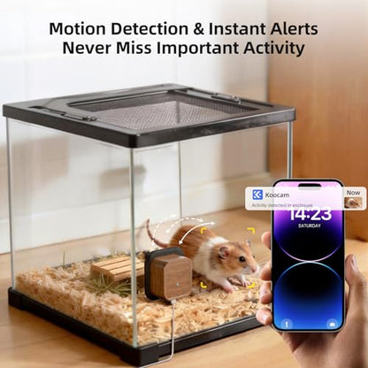5MP Aquarium & Terrarium & Fish Tank Camera, Time Lapse WiFi Reptile Camera | 120° Anti-Glare Wide Angle Lens, Walnut Wood Case, Motion Detection, Video Playback, Easy Magnetic Mount for Pet Monitoring