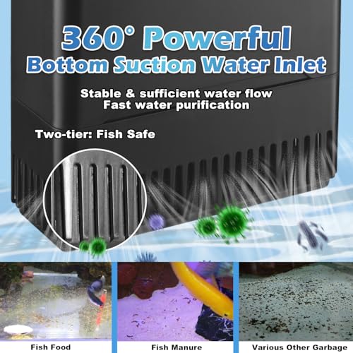290GPH Turtle Tank Filter Aquarium Filter for 20-85 Gallon, Turtle Filter Low Water Level Available and Flow Adjustable, Turtle Water Filter for Shrimps Amphibians Turtle Tank Saltwater Freshwater | Minimum water level required: 2.6 inches Power Adjustabl