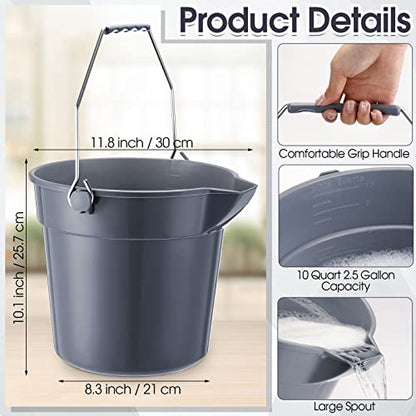 Didaey 6 Pcs 2.5 Gallon Bucket for Cleaning Plastic Heavy Duty Clean Bucket with Handle and Spout Industrial Storage Container(Grey)