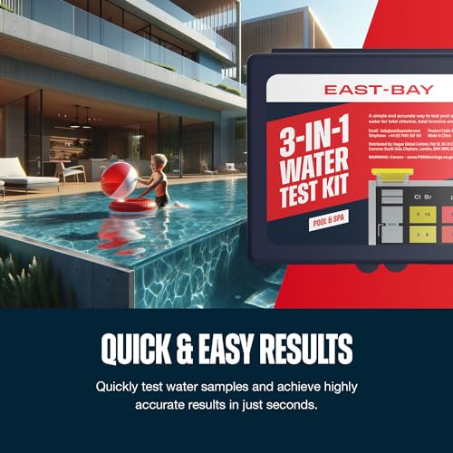 East Bay 3-in-1 Pool Test Kit | At-Home Pool & Spa Water Testing for Total Chlorine, Total Bromine & pH | Fast & Accurate Chemical Test for Swimming Pools