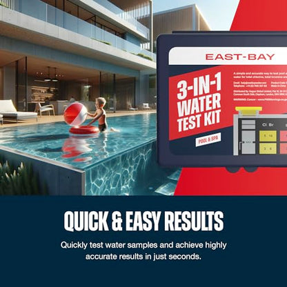 East Bay 3-in-1 Pool Test Kit | At-Home Pool & Spa Water Testing for Total Chlorine, Total Bromine & pH | Fast & Accurate Chemical Test for Swimming Pools