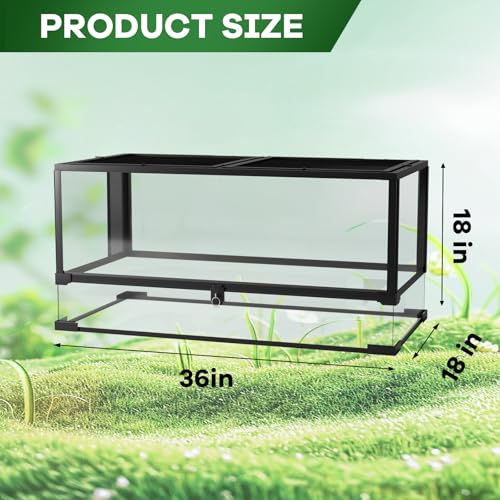 50 Gal Glass Reptile Terrarium 36x 18 x 18 Inch - Anti Escape Design, Versatile Desert or Rainforest Setup, Tempered Glass Tank, Top Screen Ventilation, and Quick 5-Minute Installation - size: 36x18x18 inch