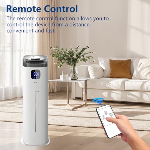 KZF Large Humidifier for Bedroom, 9L/2.5Gallon Ultrasonic Cool Mist Humidifier with Humidistat, 360°Nozzle, 350ML/H Big Mist Level, Suitable for Kids Room Livingroom Yoga Office Plant，White - color: White