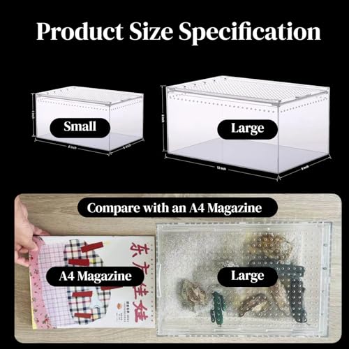 Tarantula Enclosure, Magnetic Escape-Proof Habitat for Tarantulas | 12×8×6" Clear PC Terrarium with Sliding Lid & 360° View, Ideal for Hermit Crabs, Isopods, Beetles & Large Invertebrates - size: A-M(12x8x6in)