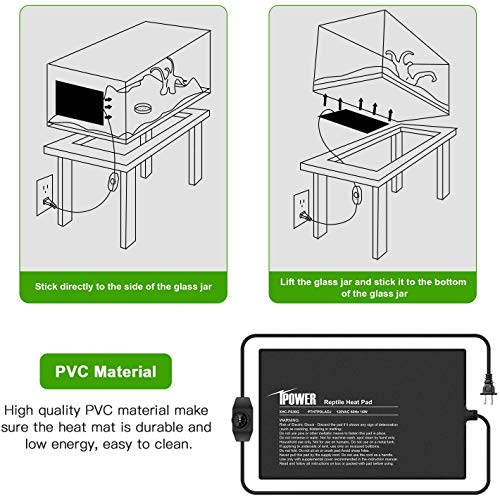 iPower 8"x12" Under Tank Warmer Heating Pad Terrarium Heat Mat with Temperature Adjustable Controller, Thermometer and Hygrometer with Temperature and Humidity Probe for Amphibian and Reptile - size: 8 X 12 Inch, style: Adjustable Pad + Thermo & Hygromete