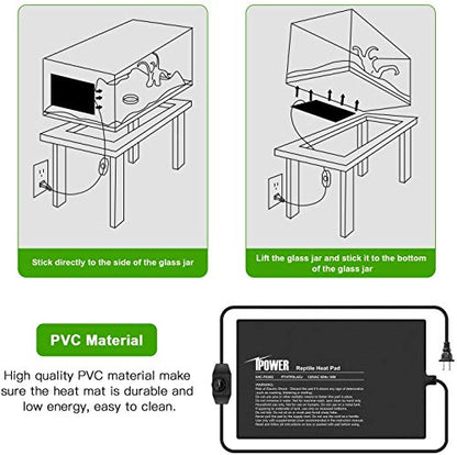 iPower 8"x12" Under Tank Warmer Heating Pad Terrarium Heat Mat with Temperature Adjustable Controller, Thermometer and Hygrometer with Temperature and Humidity Probe for Amphibian and Reptile - size: 8 X 12 Inch, style: Adjustable Pad + Thermo & Hygromete