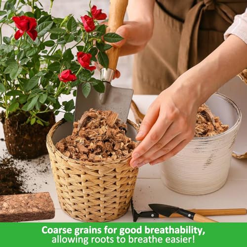 Riare 4 Pack Organic Coco Coir Chips for Plants, 4.4 lb Coconut Husk Bricks | Low EC & pH-Balanced Coco Husk Substrate with Drainage & Aeration, High-Expansion Mulch for Landscaping, Orchids & Soil Mix - size: 4 Pack