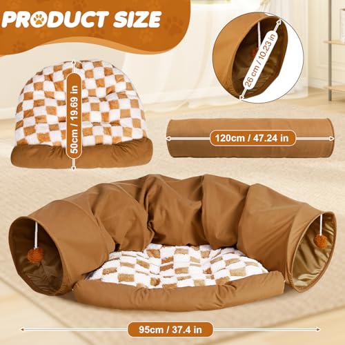 Spardar 2-in-1 Bunny Tunnel Bed, with Removable Mat Hideout, Khaki | Collapsible Tunnel Tubes Toys, Washable, Interactive Toys for Rabbits, Chinchilla, Hedgehog, Guinea, Kitty - color: Khaki