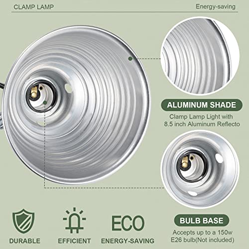 Macarrie 8 Pack Clamp Lamp Light with Aluminum Reflector, 6ft SPT-2 18awg Cord and Adjustable Stand Fixture, up to 150 Watt, E26 Socket, No Bulb(8.5 Inch) - size: 8.5 Inch