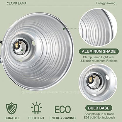 Macarrie 8 Pack Clamp Lamp Light with Aluminum Reflector, 6ft SPT-2 18awg Cord and Adjustable Stand Fixture, up to 150 Watt, E26 Socket, No Bulb(8.5 Inch) - size: 8.5 Inch