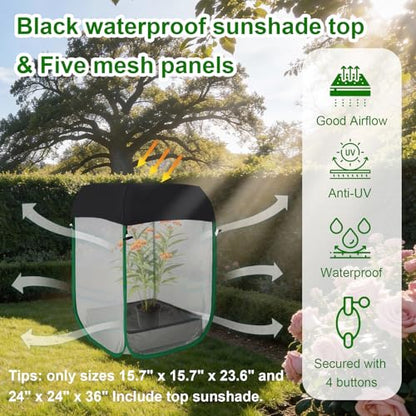 Butterfly Habitat Cage 15.7" x 15.7" x 23.6", Pop-up Caterpillar Enclosure with Poop Tray for Easy Clean, Outdoor Monarch Butterfly & Insect Net Cages Terrarium with Sunshade Top. - size: 15.7" x 15.7" x 23.6"