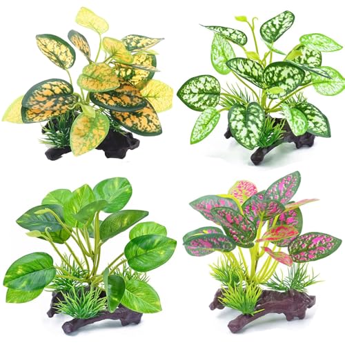 4 Pack Tall Aquarium Plants - Reptile Habitat Plants Realistic Silk Fake Betta Fish Tank Decor for Terrarium Aquascaping