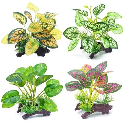 4 Pack Tall Aquarium Plants - Reptile Habitat Plants Realistic Silk Fake Betta Fish Tank Decor for Terrarium Aquascaping