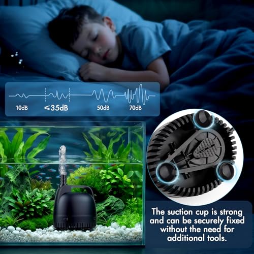 hygger 660GPH Submersible Pump Aquarium, Fish Tank Water Pump Adjustable Flow with 2 Nozzles, 8.2 ft High Lift Quiet Fountain Pump for Aquarium, Pond, Hydroponics, Water Garden - size: M