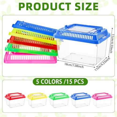 LemonRoad 15 Pcs Plastic Reptile Terrariums,Classic,7x4.3x4.3 Inch | Carrier Cage, Tarantula Enclosure Snake Breeding Box, Portable Fish Tank, with Ventilated Lid for Spider Turtle Lizard - color: Classic, size: 7x4.3x4.3 Inch