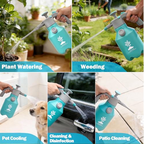 Garden Hand Pump Sprayer 1/2 Gallon, Plant Mister Spray Bottle 2L | Handheld Pressure Sprayer with 360° Extended Spray Rod, Side Water Inlet Design, Adjustable Nozzle & Safety Valve