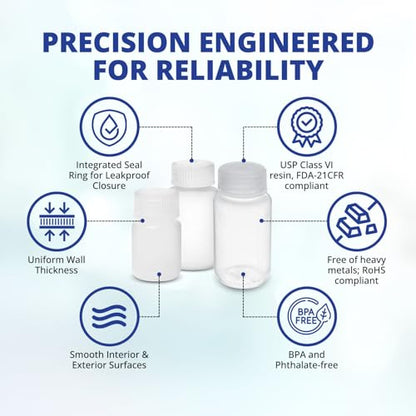 United Scientific™ Reagent Bottle, Polypropylene Wide Mouth, 1000ml, 1-Pack | 32 oz Capacity, Autoclavable, Leakproof Seal Ring, BPA and Phthalate Free, RoHS Compliant, Wide Mouth Bottles with Caps - size: 32 oz (Pack of 1)