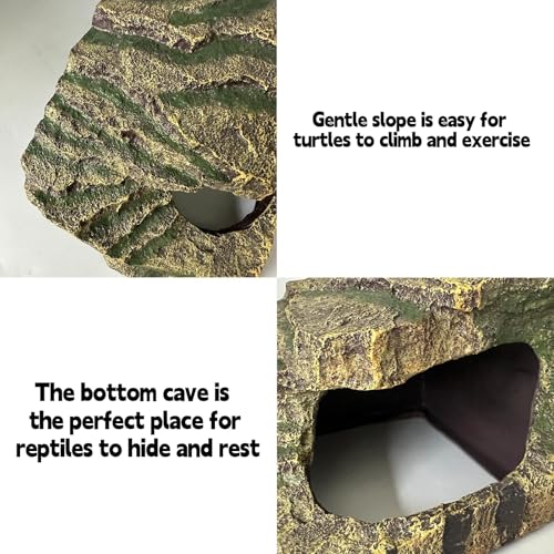 Tfwadmx Tortoise Basking Platform, Crested Gecko Hide, Reptile Cave Hideout with Basking Area, Turtle Tank Accessories for Leopard Geckos,Small Bearded Dragons,Frogs,Newts