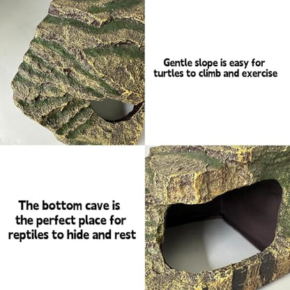 Tfwadmx Tortoise Basking Platform, Crested Gecko Hide, Reptile Cave Hideout with Basking Area, Turtle Tank Accessories for Leopard Geckos,Small Bearded Dragons,Frogs,Newts