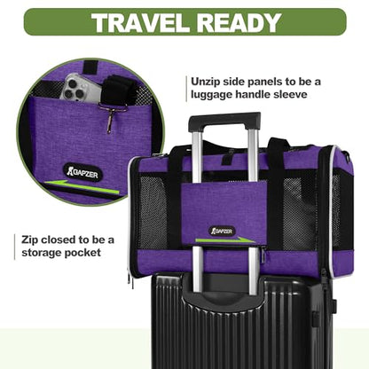 GAPZER Pet Carrier for Cat 18x11x11 Inch, Top Load Small Dog Car Ride Crate | 4-Sided-Ventilated Kitten Carry Purse, Soft Portable Pomeranian Cloth Kennel in Cabin, Kitty Taxi Bag FAA Complaint Car Seat - color: Purple