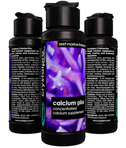 Crystalpro Calcium Plus - Highly Concentrated Liquid Calcium for Marine, Reef Aquariums and Freshwater Snails - Contains 160.000 ppm Calcium (4.22 Fl Oz)