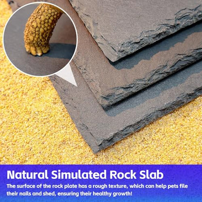 8x6 Natural Slate Basking Platform for Reptiles & Turtles | Non-slip rough slate platform for secure climbing. Holds heat to warm reptiles. feeding tray. Porous slate absorbs water - size: 8'' x 6''