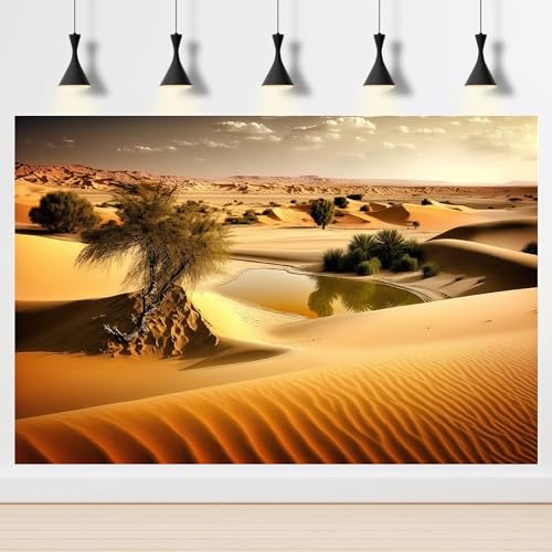 Reptile Habitat Background Sky Oasis Mountain Sun and Desert Scenery Terrarium Background Aquarium Background Durable Polyester Background Backdrop Vinyl 24x12in - color: Oasis Yellow, size: 24(W)x12(H)inches/ 60(W)*30cm(H)