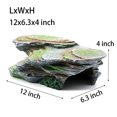 Reptile Resting Terrace Tortoise Climbing Platform Shale Scape Step Ledge, Reptile Cave Hideout Leopard Gecko Accessories Decorations, Great for Reptiles, Amphibians, Bearded Dragons, Lizard, Frogs - style: Medium-B-12*6*4