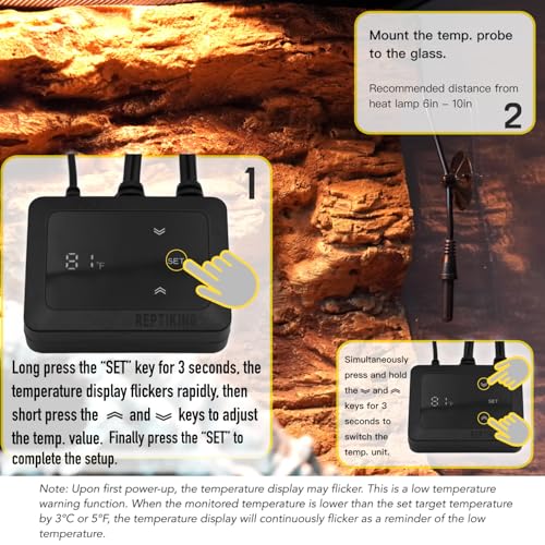 Reptile Heat Pad 16W with PID Dimming Thermostat, Adjustable Thermostat Heating Pad for Reptile Tank, Lizard, Snake, Bearded Dragon, Hermit Crab, Terrarium Heating Mat for Reptiles