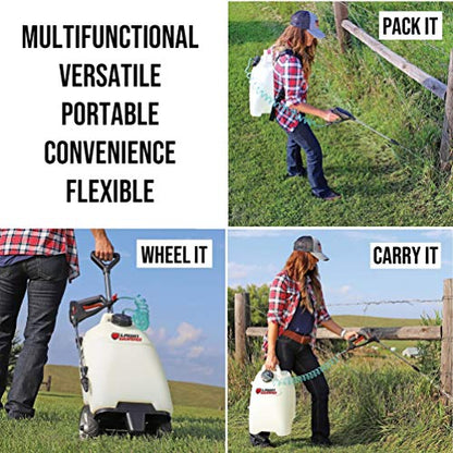 DU-MOST Fimco 5303079 Lawn Guard Multi Use Battery Powered Spot Sprayer for Small Scale Pest Control, 4 Gallon Molded Polymer Tank, 0.2 GPM Diaphragm Pump Hand Gun, Charger, Walnut Hand Scrub, 4oz