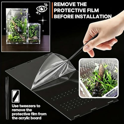 Jumping Spider Enclosure Kit, Clear Acrylic Terrarium Tank with Accessories, Vertical Reptile Habitat for Tarantula Mantis Bug Snail Hide, Anti-Escape Micro-Vent Front Opening Arboreal Starter Gift
