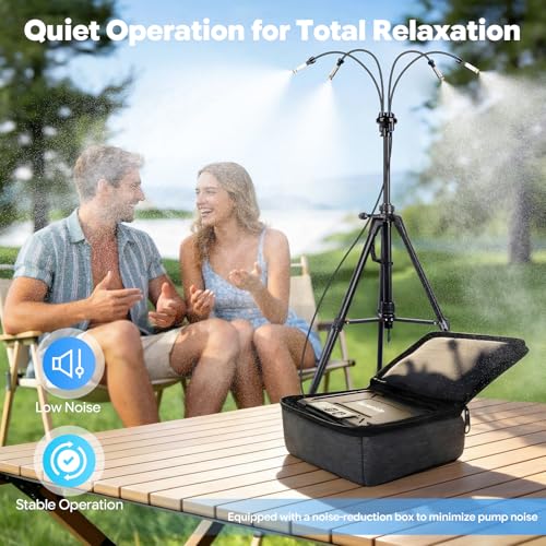 Portable Standing Misting System, 4.8FT Adjustable Tripod Base | 12,000mAh Pump, 20L Bucket, 4 Misting Nozzles, Stand Mister For Backyard, Pool, Beach, Camping, Picnic, RV - size: with Adjustable Stand