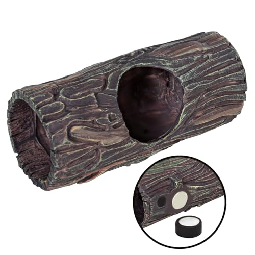 REPTIZOO Magnetic Reptile Hide Cave Resin Hollow Tree Trunk Hideout, Gecko Hide with Strong Magnetic Climbing Toy Reptile Tank Accessories for Crested Gecko,Lizard, Terrarium Decor