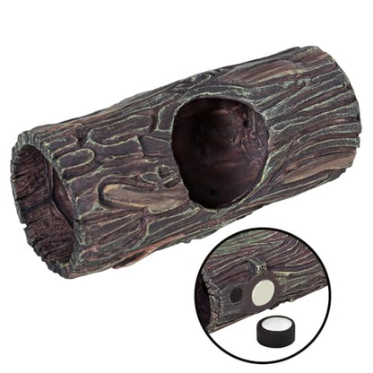 REPTIZOO Magnetic Reptile Hide Cave Resin Hollow Tree Trunk Hideout, Gecko Hide with Strong Magnetic Climbing Toy Reptile Tank Accessories for Crested Gecko,Lizard, Terrarium Decor