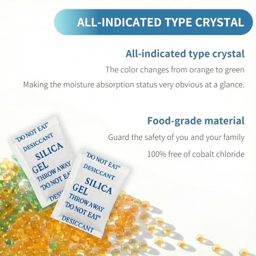 50 Pack 5g Reusable Silica Gel Packets, Food Grade Silica Packets | Rapid moisture absorption protects clothes, documents and jewelry from humidity damage in any sealed container