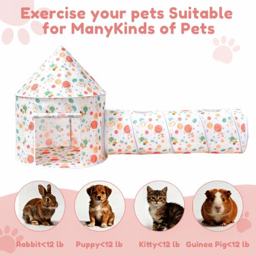 2-in-1 Cat Play Set, Pop-Up Cat Tunnel Rest Hut with Plush Ball Toys | Collapsible Cat Toys Combo with Tent & Ball for Indoor Tunnel, Hiding & Lounging，Suitable forca, dogs, rabbits. Perfect toy. - color: White