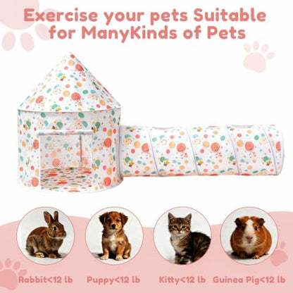 2-in-1 Cat Play Set, Pop-Up Cat Tunnel Rest Hut with Plush Ball Toys | Collapsible Cat Toys Combo with Tent & Ball for Indoor Tunnel, Hiding & Lounging，Suitable forca, dogs, rabbits. Perfect toy. - color: White
