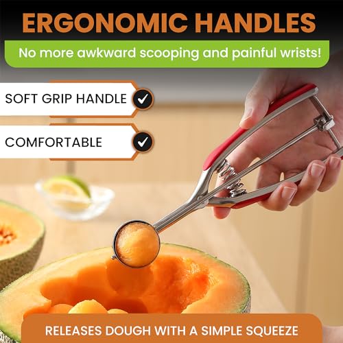 Spring Chef Small Stainless Steel Melon Baller Scoop #60, 1 Tablespoon, Red | Premium 2" Cookie Scoop for Baking with Soft Grip & Trigger Release, Melon Scooper, Small Ice Cream Scoop, Dishwasher Safe - color: Red, size: #60 - Small - 1 Tbsp