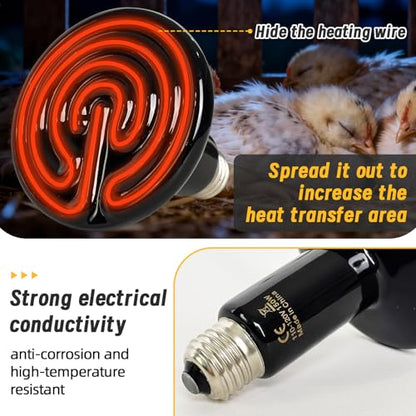 150W Ceramic Heat Lamp,Reptile Heat emitter E26 No Light Night Heat Bulb for Turtle, Tank,Lizard, Snake, Amphibians, Pet Brooder Coop Chicken