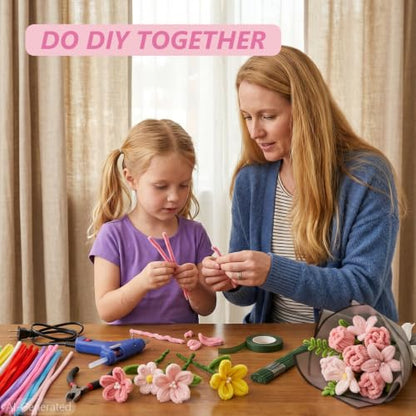 Cwczhi 600 PCS Pipe Cleaners Craft,9 Colors Pipe Cleaner Bulk Flower Kit | with Instructions,Floral Wires,Stamen,Wrapping Paper& Ribbon,Art and Craft Supplies - color: pink-2