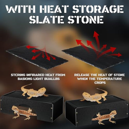 Weysat Large Bearded Dragon Basking Platform 12.6x7x4 Inch Reptiles Habitat Cave Hideout with Heat Storage Slate Stone Gecko Basking Rock Climbing Accessories for Snakes Leopard Crested Lizard Turtle