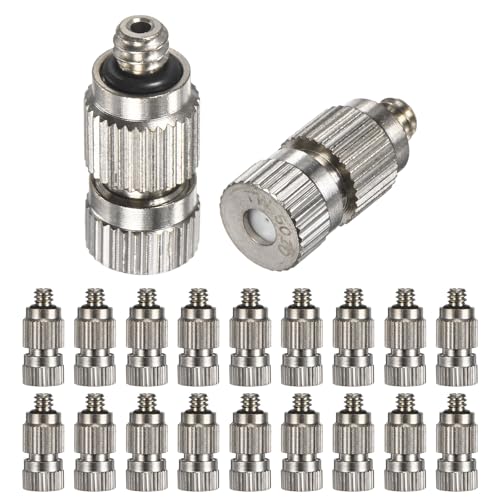M METERXITY 20-Pack Brass Misting Nozzles, 0.019"/0.5mm Orifice Mister Nozzles Brass, High Pressure Spray Misting Nozzle Head for Outdoor Cooling System/Greenhouse/Landscaping [3/16] - size: 0.5mm