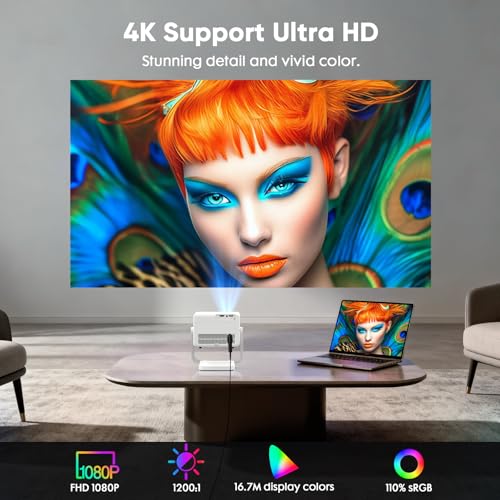 【Built-in Apps & Native 1080P】Smart Mini Projector with WiFi and Bluetooth, 4K Outdoor Movie Projector with Electric Focus & Auto Keystone, YINCODI Portable Proyector for Bedroom/Home/Celling