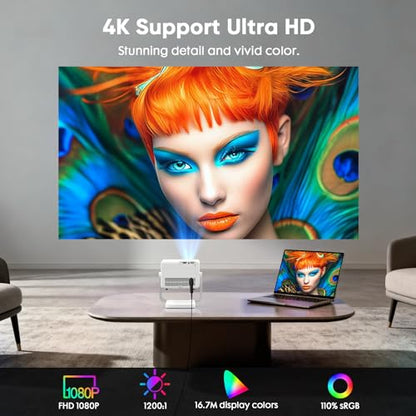 【Built-in Apps & Native 1080P】Smart Mini Projector with WiFi and Bluetooth, 4K Outdoor Movie Projector with Electric Focus & Auto Keystone, YINCODI Portable Proyector for Bedroom/Home/Celling