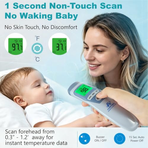 Medical No Touch Forehead Thermometer for Adults and Kids | Baby Thermometer, Fever Alarm, 1 Second Fast Reading, Memory Recall - color: Blue