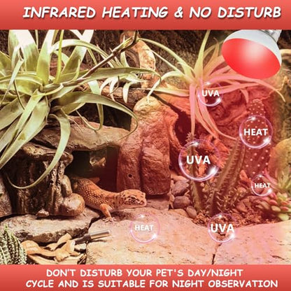 LUCKY HERP Infrared Heat Lamp, 40W Reptile Heat Lamp 2 Pack Red Heat Lamp Bulbs, Infrared Basking Spot Heat Light Bulb, Amphibians Heat Lamp Bulbs for Reptile, Geckos, Snakes, Lizard, Turtle - color: 40-r
