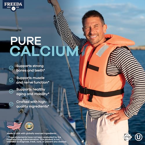 FREEDA Calcium 600mg Tablets for Bone, Joint & Teeth Support – 100 Count | Gluten-Free, Easy-to-Swallow Coated Tablets to Support Healthy Bones, Joints, Teeth, Muscle Function & Nerve Health